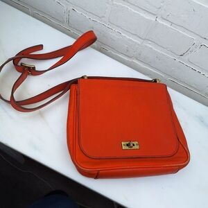 Fossil Crossbody Buttery Leather Burnt Orange Foldover Flap Brass Key Turn Lock